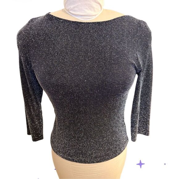 Xscape Sparkle Top Black Medium  3/4 Sleeves Pullover Occasion Party NYE - Picture 2 of 11